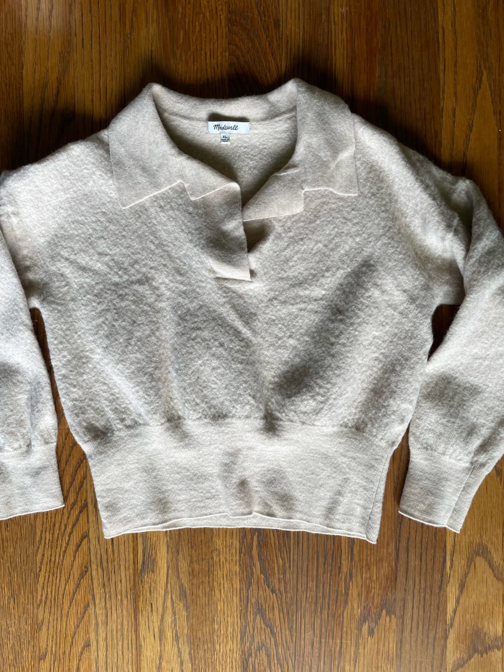 Madewell Cream Collared 100% Merino Wool Pullover Sweater